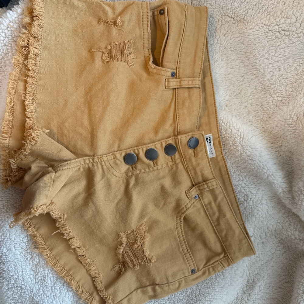 Billabong Tan Jean Shorts with Frayed Hem